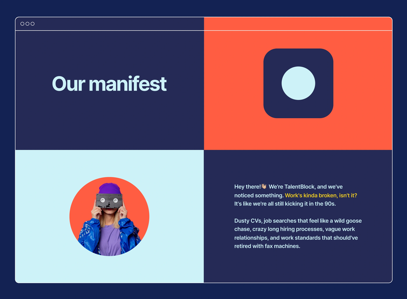 Talent Block Landing Page Mockup - Manifest Section