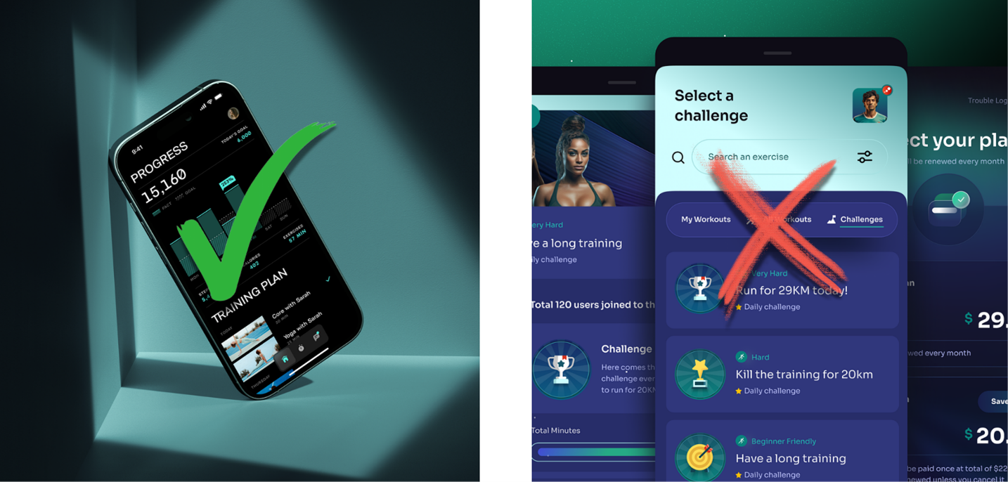 Sports app by Shakuro, Dribbble vs AI Gym App by Mehmet Özsoy for Orizon, Dribbble